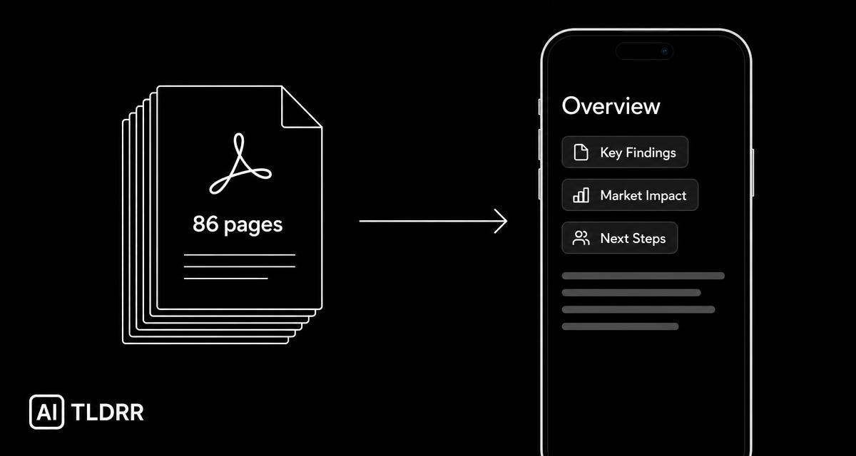 A stack of PDF pages beside a TLDRR overview screen with key topics